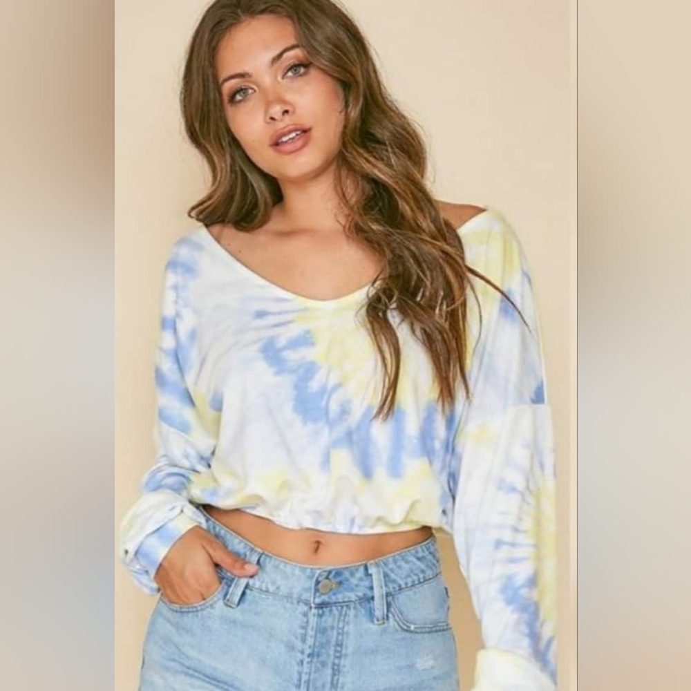 Tie Dye Long Sleeve Knit Crop Top